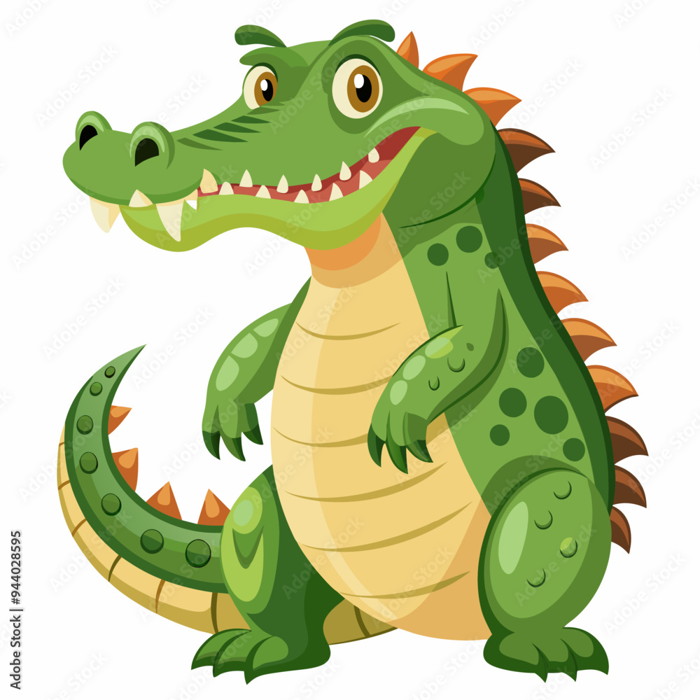 Fototapeta premium Cartoon Illustration of a Green Crocodile with a Grin