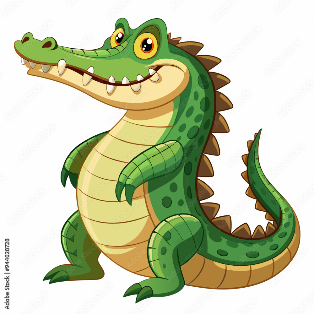 Fototapeta premium A Green Cartoon Crocodile with a Big Grin