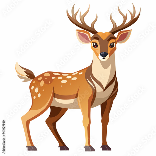 Cartoon Spotted Deer with Antlers Standing