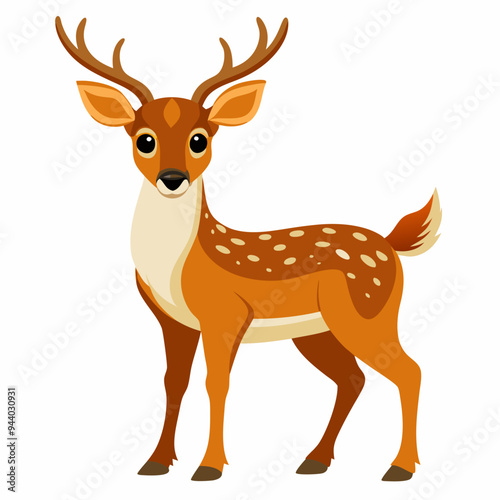 Cartoon Illustration of a Spotted Deer with Antlers