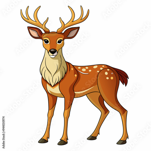 Cartoon Illustration of a Spotted Deer with Antlers