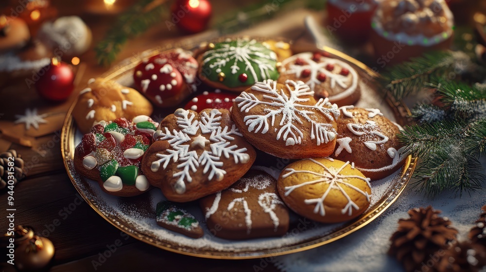 Baiserplätzchen für Weihnachten mit weihnachtlicher Dekoration. Baiserplätzchen für Weihnachten mit weihnachtlicher Dekoration.