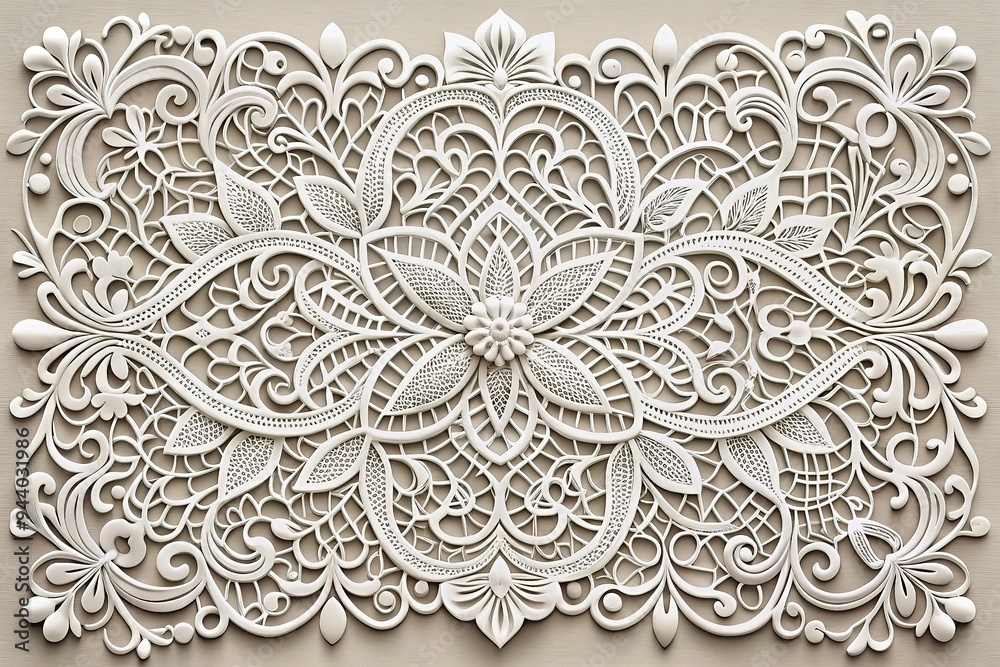 Fototapeta premium Calligraphic Lace: White, 3D, Font, Cursive, Elegant, Ornate, Lace, Delicate, Intricate, Traditional