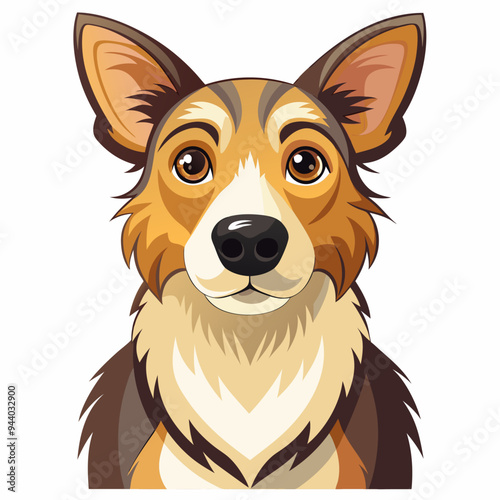 A Close-Up Portrait of a Cartoon Dog with Brown and White Fur