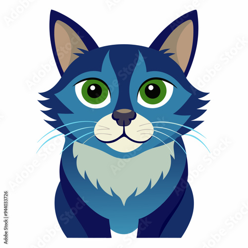 Blue Cat with Green Eyes Looking Straight Ahead