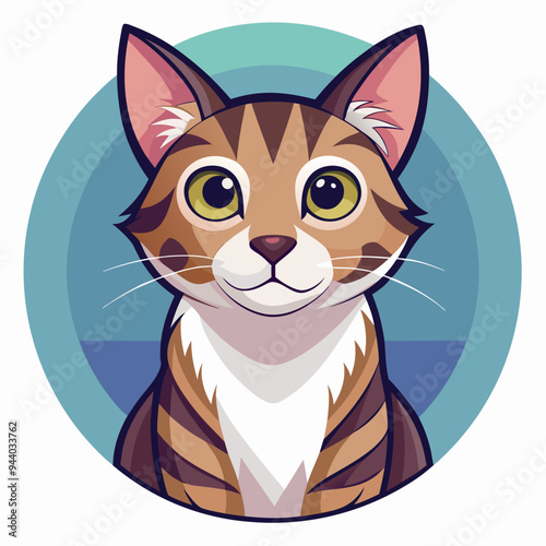Portrait of a Striped Cat with Big Green Eyes