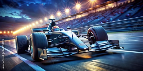 Formula One Racer - Nighttime Perspective, 3D Render, Blurred Motion, Speed and Thrills photo