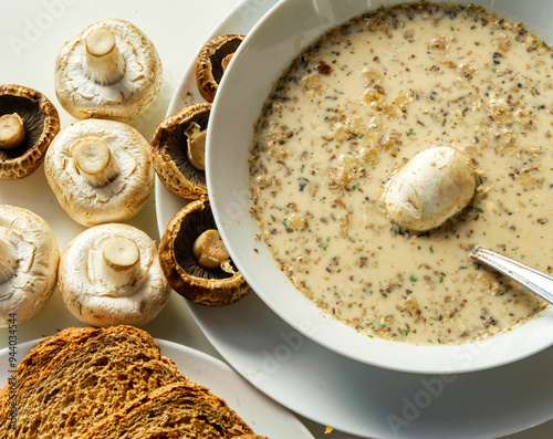 mushroom soup with crutons photo