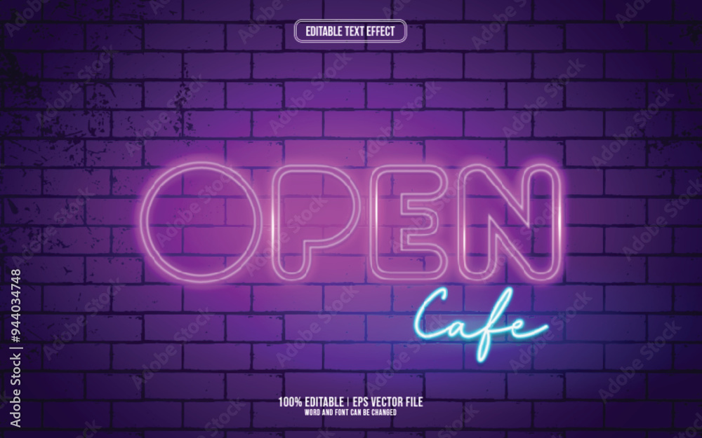Obraz premium Open neon style 3D editable text effect