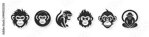 Big set black cool monkey vector logo icon illustration design isolated on white background	