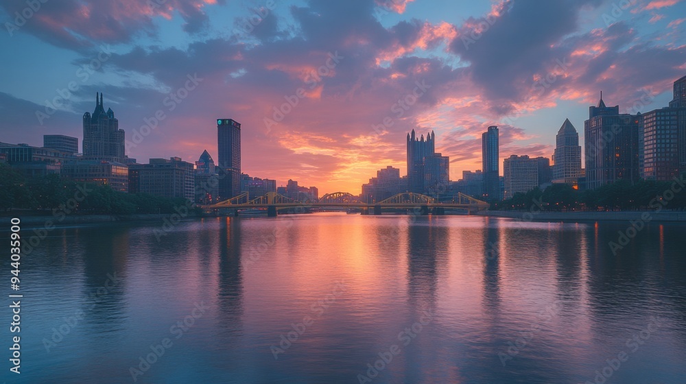 Fototapeta premium Sunset over a City Skyline