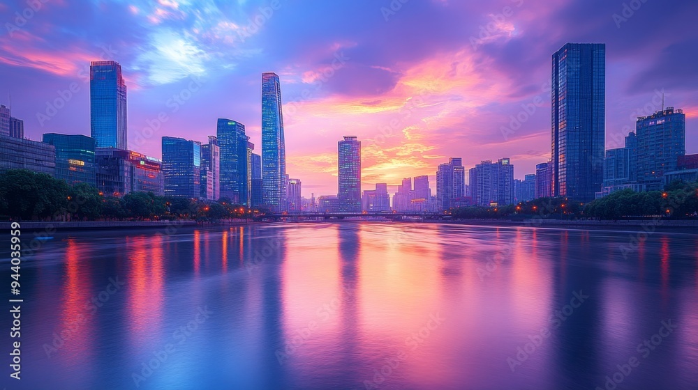 Fototapeta premium Sunset over Modern Cityscape