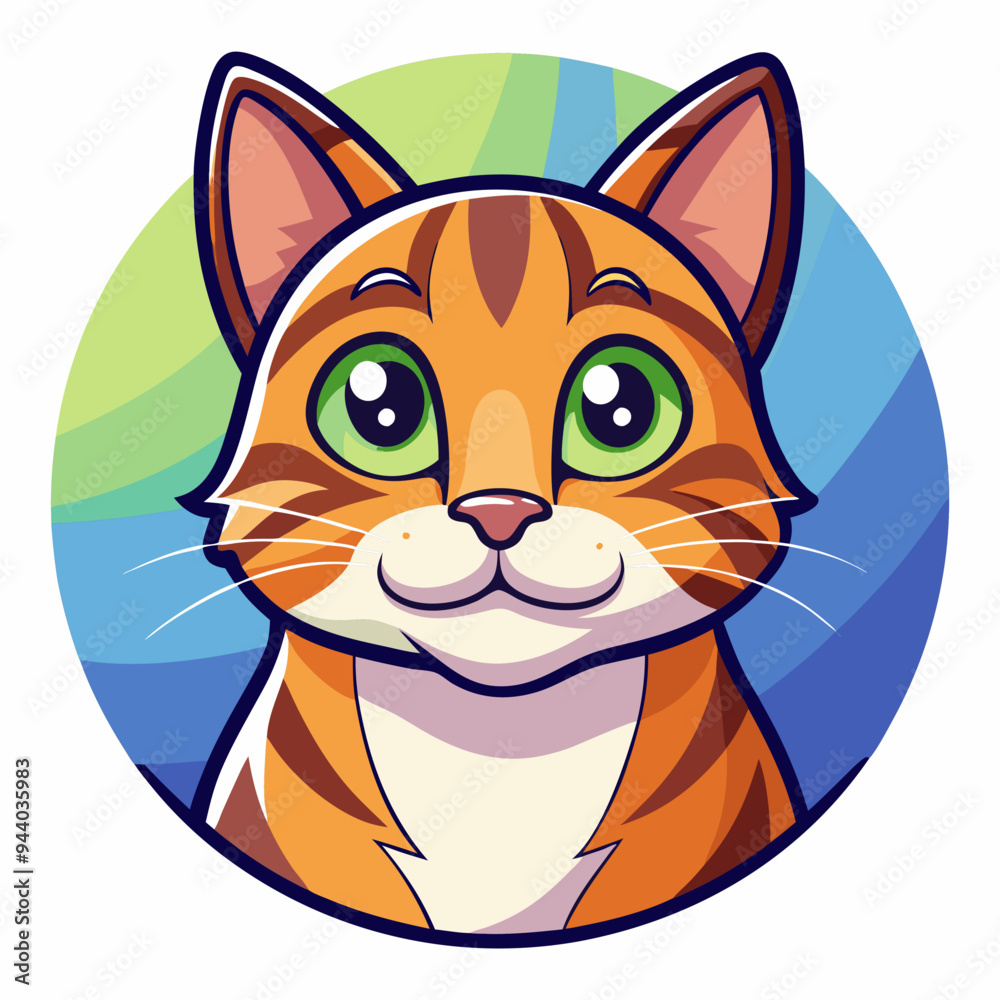 Fototapeta premium A Cartoon Orange Tabby Cat with Green Eyes Smiling