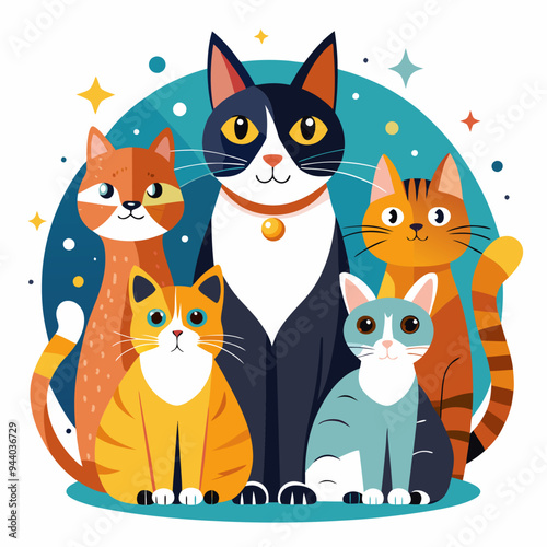 A Group of Five Adorable Cats Posing Together
