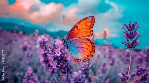 "Field of Flowers with Butterflies and Rolling Fog