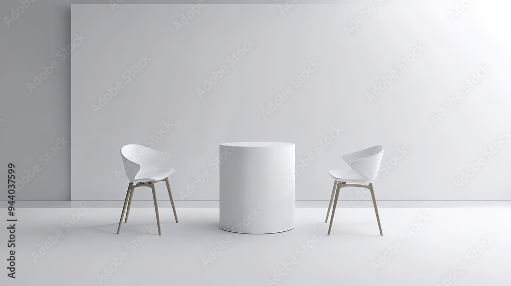 set of realistic trade exhibition chair and table or white blank exhibition kiosk or stand booth corporate commercial. 3D Render set of realistic trade exhibition chair and table or white blank exhibition kiosk or stand booth corporate commercial. 3D Render