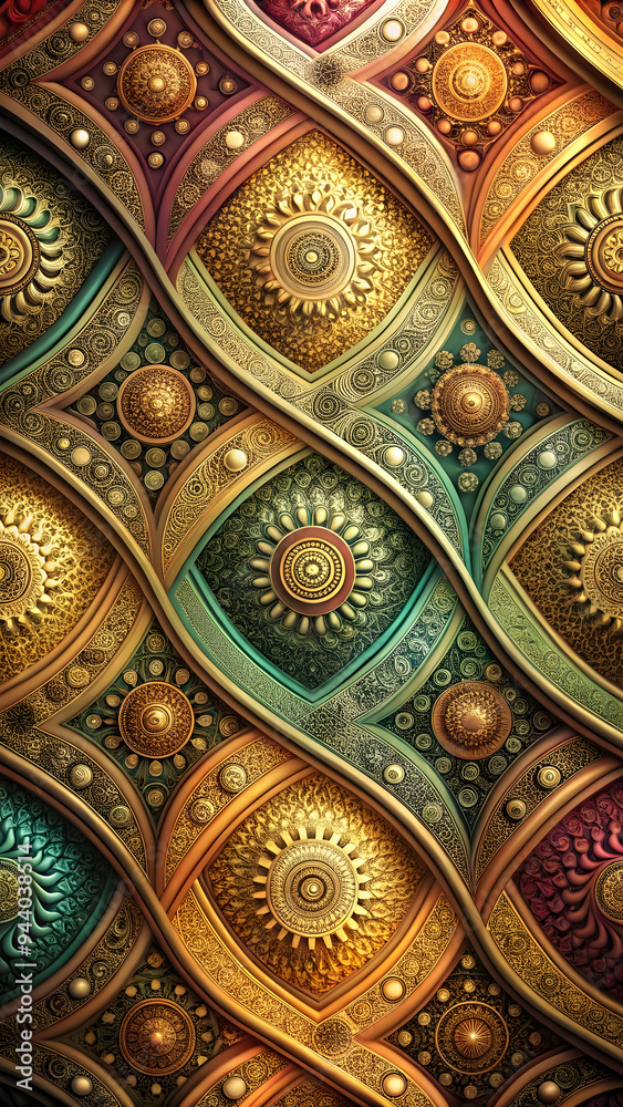 Golden Symphony: A mesmerizing dance of intricate patterns and vibrant colors, this design exudes luxury and artistry. Golden Symphony: A mesmerizing dance of intricate patterns and vibrant colors, this design exudes luxury and artistry.