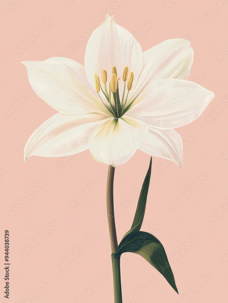 Obraz premium A delicate white lily flower against a soft pink background, showcasing natural beauty.
