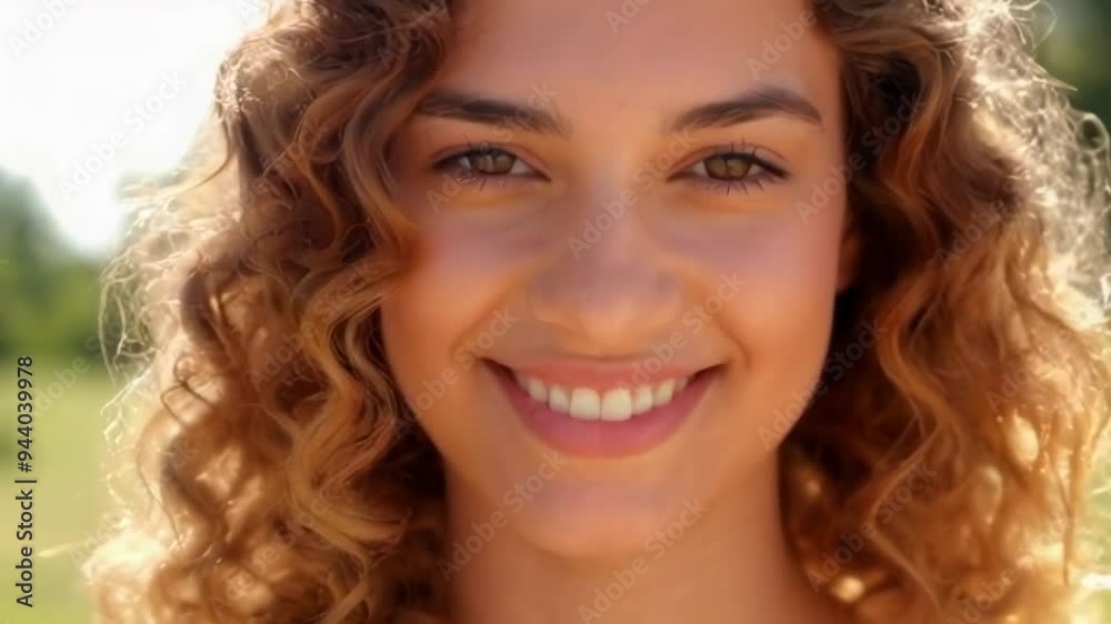 A close up of a smiling girl in a natural setting, showcasing joy and warmth in sunlight A close up of a smiling girl in a natural setting, showcasing joy and warmth in sunlight
