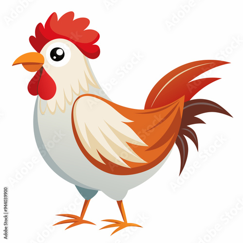 Cartoon Rooster with Red Crest and Tail Feathers