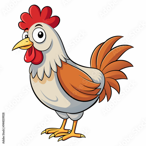 Cartoon Illustration of a Friendly Rooster with Orange Feathers