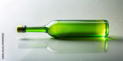 Green Glass Wine Bottle with Yellow Cap on White Background