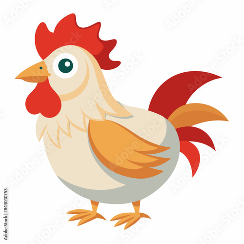 Cartoon Rooster with Red Crest and Tail Feathers
