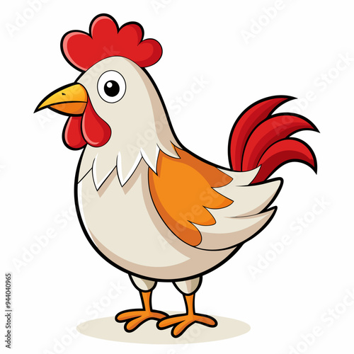 Cartoon Rooster Illustration with White Feathers, Red Comb, and Orange Legs