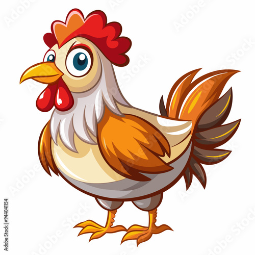 Cartoon Rooster with Red Comb and Large Eyes