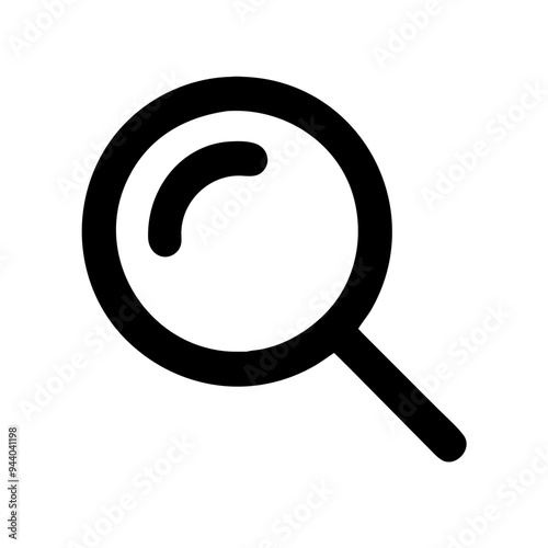 A simple and elegant search icon featuring a magnifying glass symbol. The icon is designed with clean lines and minimalistic details, making it versatile for various applications such as websites, mob