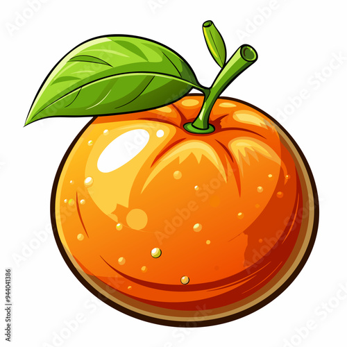 A Single Orange with a Green Leaf and Stem
