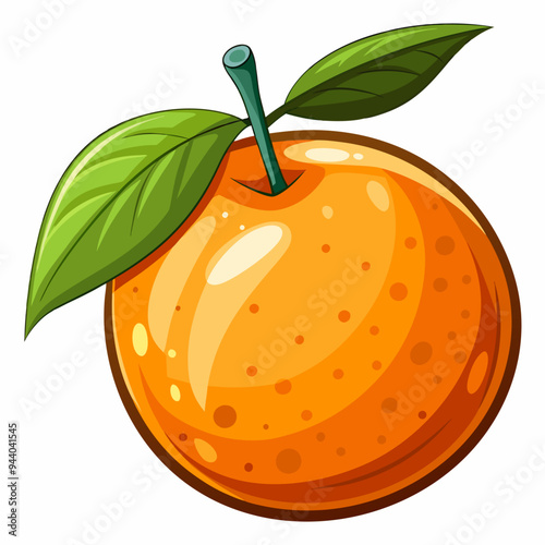 A Whole Orange with Two Green Leaves