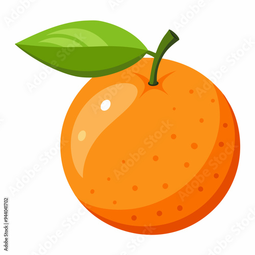 A Single Orange with a Green Leaf