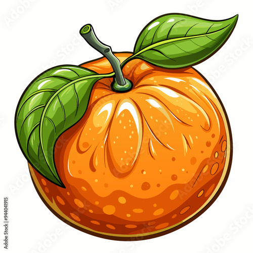 A Whole Orange With Green Leaves