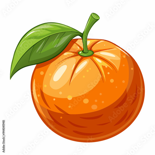 Orange with Green Leaf and Stem
