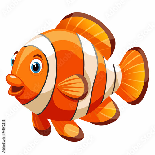 Cartoon Illustration of a Smiling Orange and White Clownfish