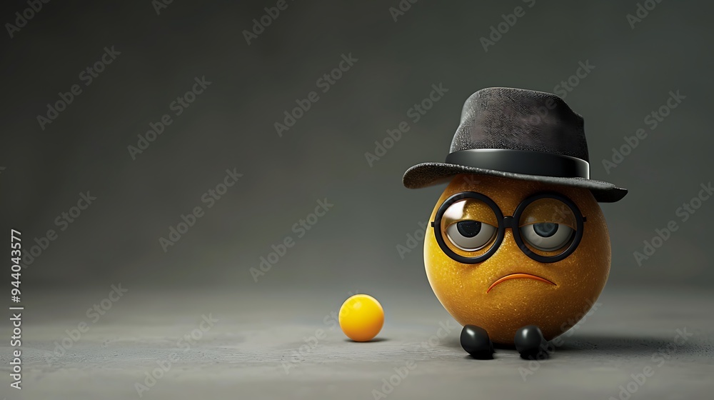 An emoji on an intense gray background wearing lenses and an agent hat