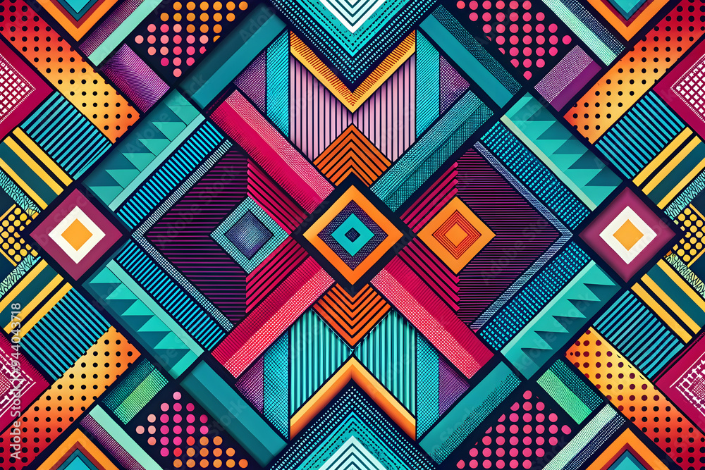 Geometric Abstract Art: Vibrant, colorful, and energetic, this abstract pattern explodes with a kaleidoscope of geometric shapes and textures, a visual feast for the eyes. Perfect for modern interior Geometric Abstract Art: Vibrant, colorful, and energetic, this abstract pattern explodes with a kaleidoscope of geometric shapes and textures, a visual feast for the eyes. Perfect for modern interior