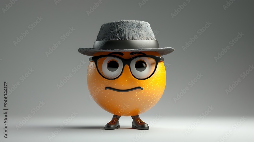 An emoji on an intense gray background wearing lenses and an agent hat