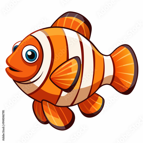 Cartoon Illustration of an Orange and White Clownfish