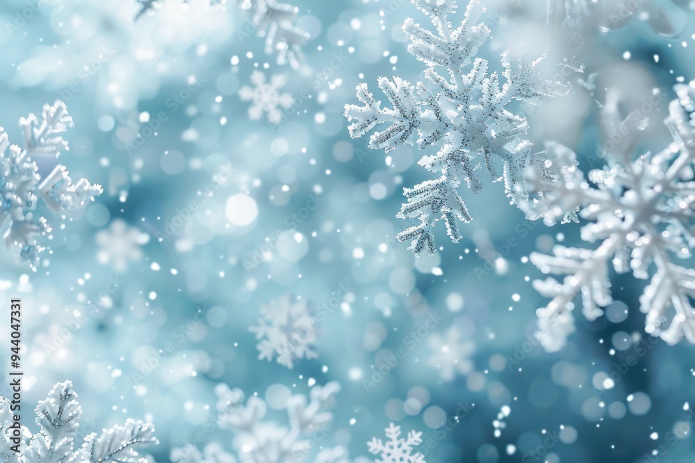 A snowflake is falling from the sky and is surrounded by other snowflakes A snowflake is falling from the sky and is surrounded by other snowflakes