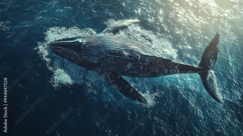 Fototapeta premium A majestic whale swimming gracefully in the ocean's depths.
