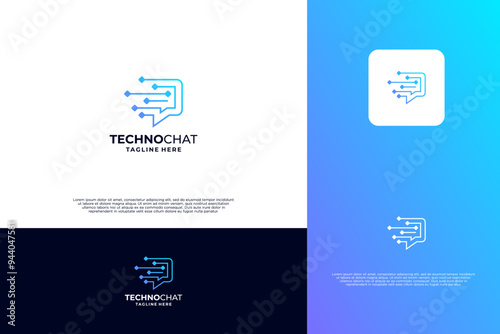 Chat tech logo design with dot connection
