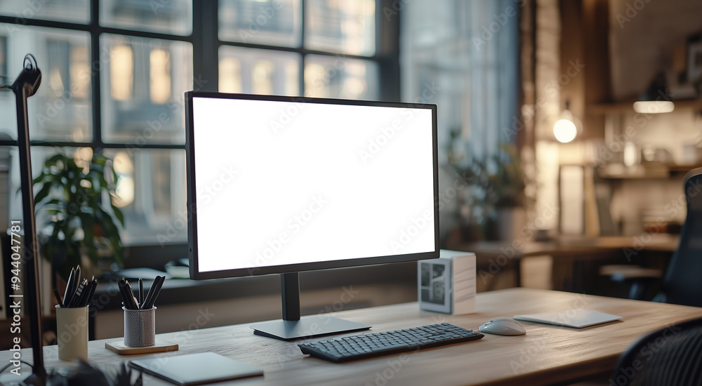 png, mockup, gray monitor on the table, transparent screen, office background png, mockup, gray monitor on the table, transparent screen, office background