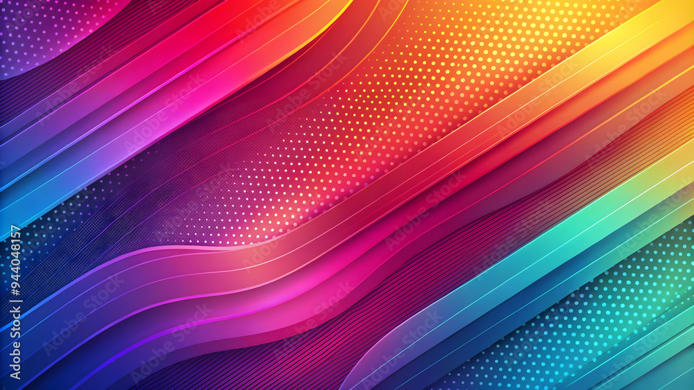 Fototapeta premium Vivid Spectrum: A vibrant abstract background with flowing lines and a halftone pattern. 