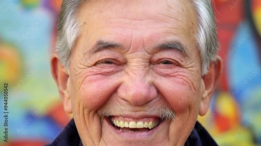 A warm portrait of an elderly man smiling, conveying joy and connection against a vibrant background A warm portrait of an elderly man smiling, conveying joy and connection against a vibrant background