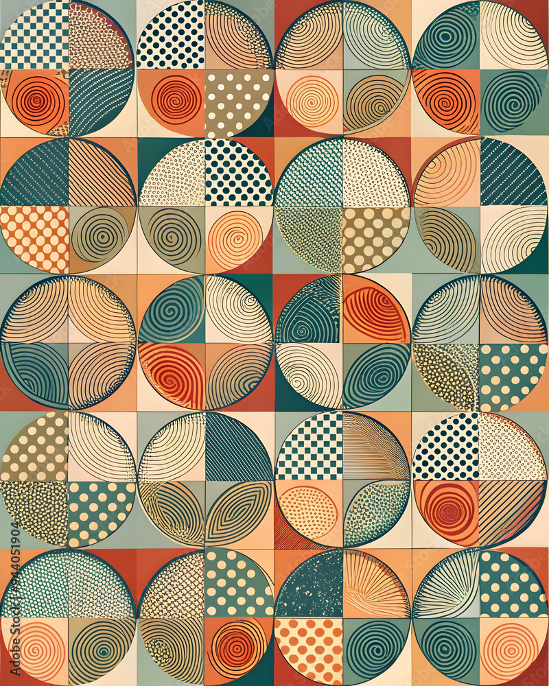 Abstract Geometric Pattern with Circles and Squares: A vibrant, modern design that captures the essence of abstract art. Circles and squares interweave in a colorful and dynamic composition Abstract Geometric Pattern with Circles and Squares: A vibrant, modern design that captures the essence of abstract art. Circles and squares interweave in a colorful and dynamic composition