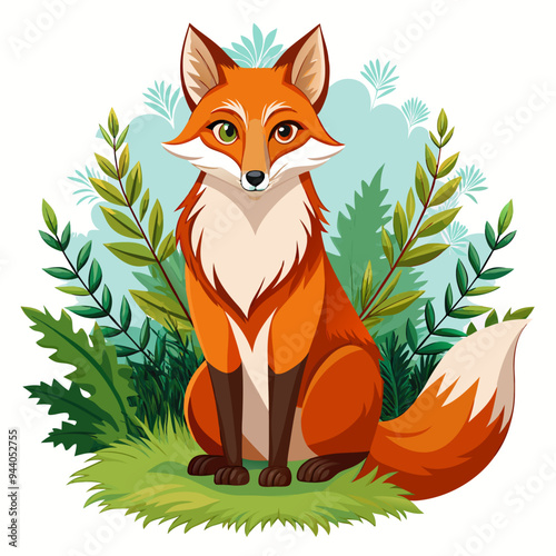 A Red Fox Sitting in Green Foliage