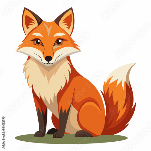 A Sitting Red Fox with a Fluffy Tail