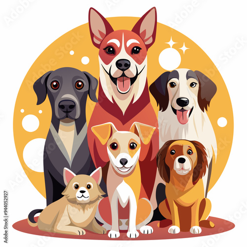 A Group of Five Dogs Sitting Together in a Friendly Pose